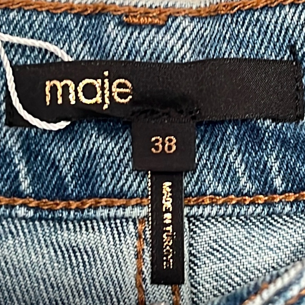 NWT Maje Pagody Crystal Embellished Straight Leg Stretch Denim Button Fly Jeans - Picture 11 of 16